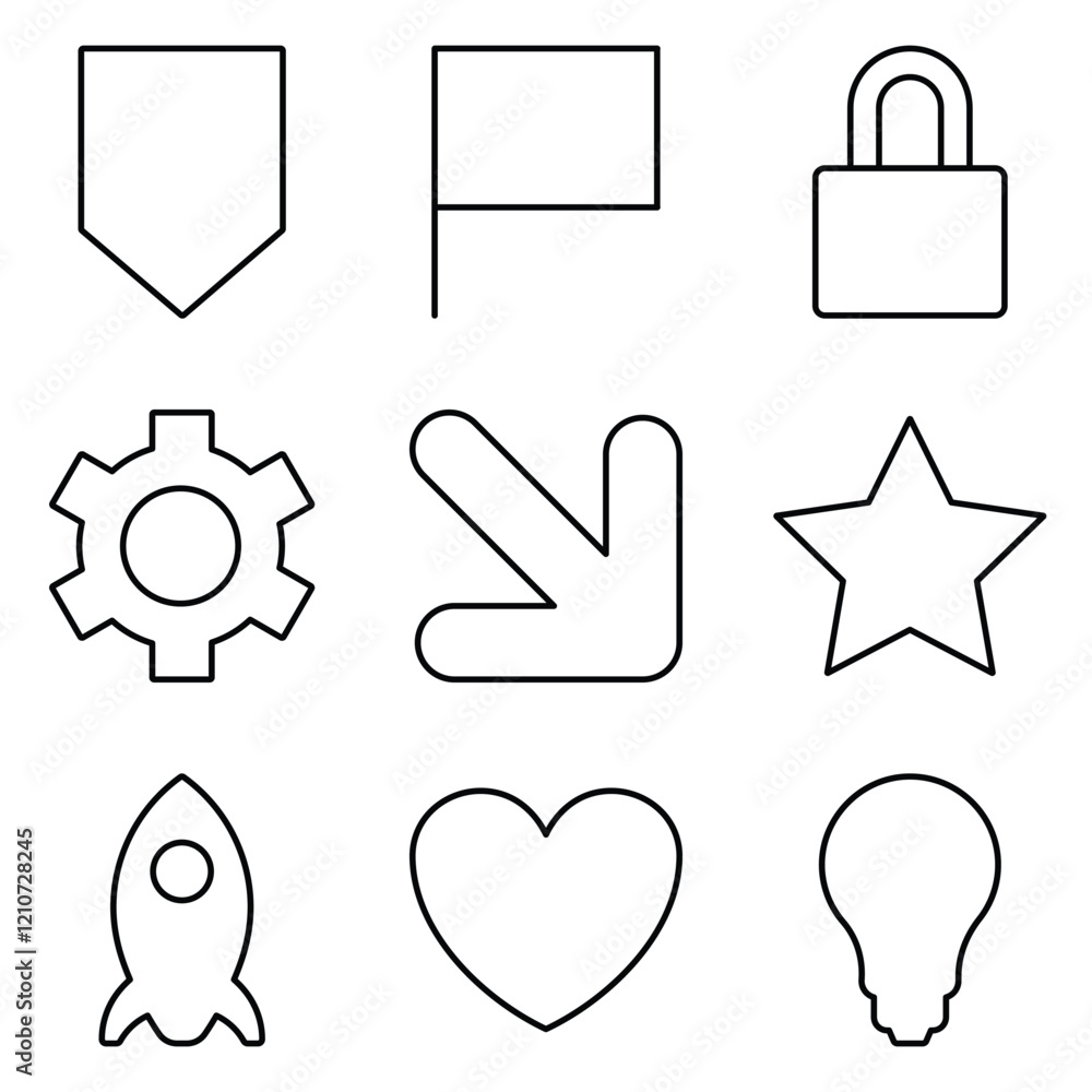 Simple Shapes Outline Flat Icon Set Isolated On White Background Simple Shapes Outline Flat Icon Set Isolated On White Background