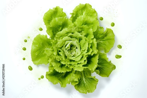 Fresh green butterhead lettuce isolated on white background, top view. Perfect for food packaging, menu design, and healthy eating concepts. Clean organic produce photography. photo