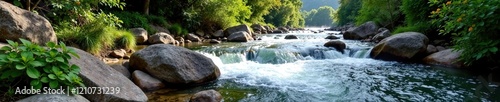 Steile Ufer mit Bruchsteinw?nden und Wasser str?mend durch die Mitte, Wasserstr?mung, Stein, Uferbefestigung photo