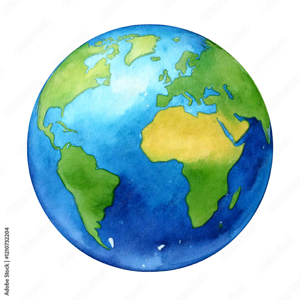 watercolor earth globe isolated on white