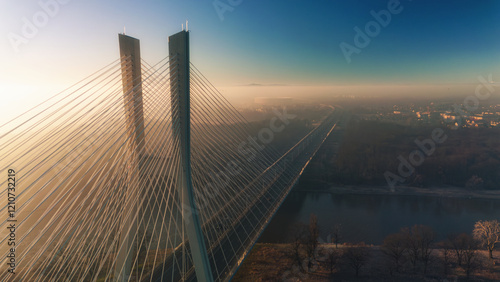 redzinski bridge in the fog wroclaw lower silesia poland.