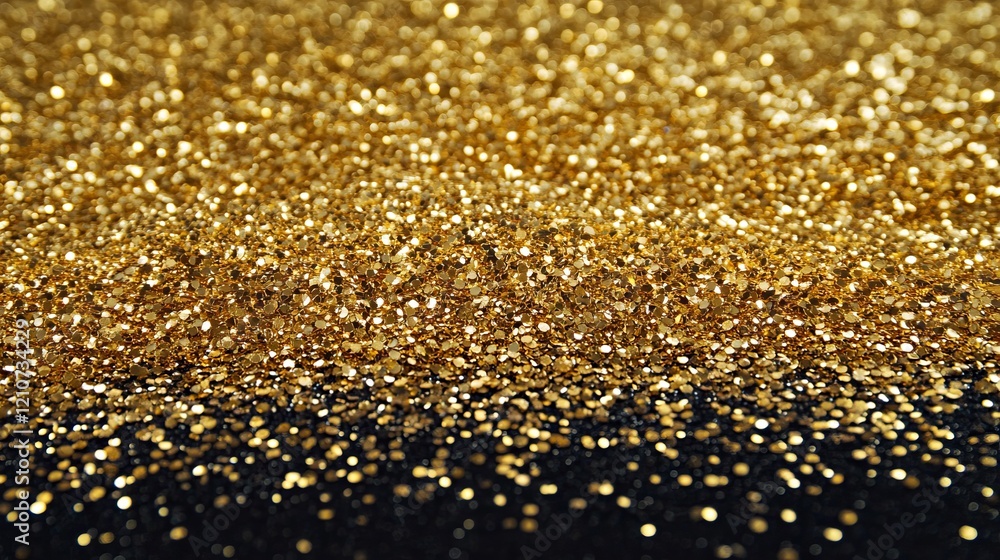 Golden glitter particles scattered on dark surface, luxurious and vibrant, abstract and magical, calm and ethereal, high detail and rich atmosphere Golden glitter particles scattered on dark surface, luxurious and vibrant, abstract and magical, calm and ethereal, high detail and rich atmosphere