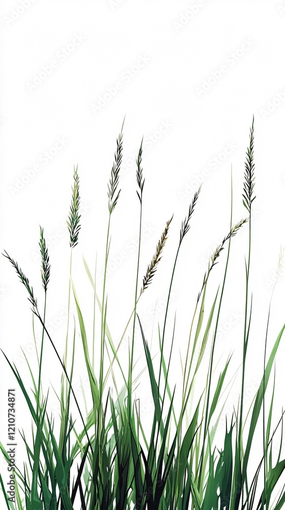 Green Grass on White: A Minimalist Botanical Illustration Green Grass on White: A Minimalist Botanical Illustration