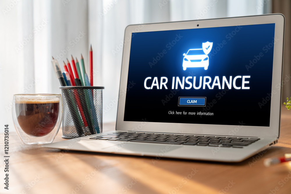 Fototapeta premium car insurance online website on computer screen for insure your car damage snugly