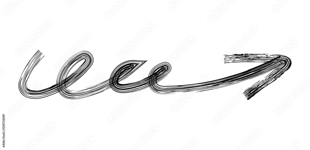Naklejka premium Hand drawn simple arrow drawn with wax crayon, chalk or charcoal. Uneven dry texture for underlining highlighting. Pencil drawn lines, strikethrough, grungy vector isolated on white
