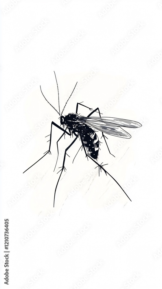 Intricate Ink Drawing of a Mosquito: A Study in Delicate Lines and Insect Anatomy Intricate Ink Drawing of a Mosquito: A Study in Delicate Lines and Insect Anatomy