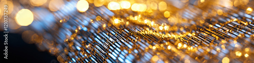 Parallel Metallic Strands with Golden Bokeh Lights