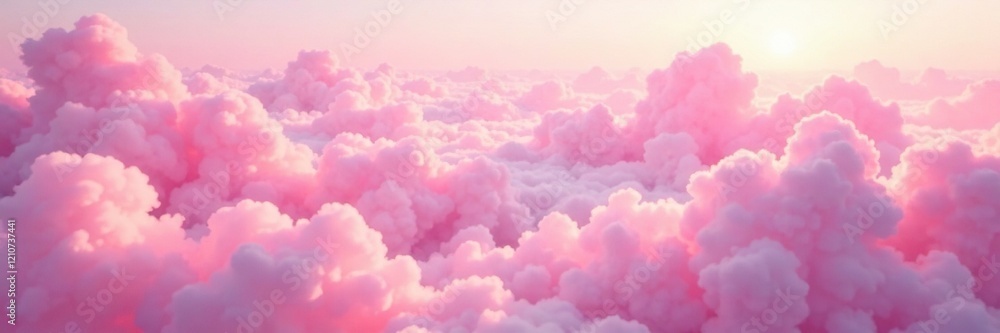 Soft pink clouds are layered with wispy strands of cloud, misty, pink Soft pink clouds are layered with wispy strands of cloud, misty, pink