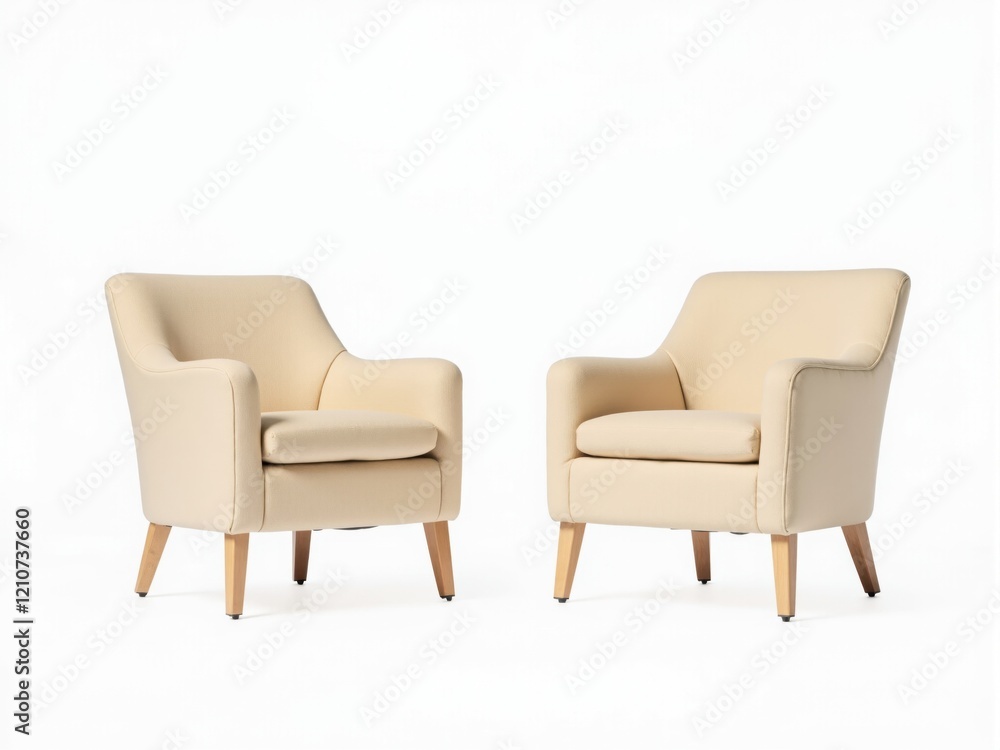 Pair of Beige Armchairs with Light Wood Legs Pair of Beige Armchairs with Light Wood Legs