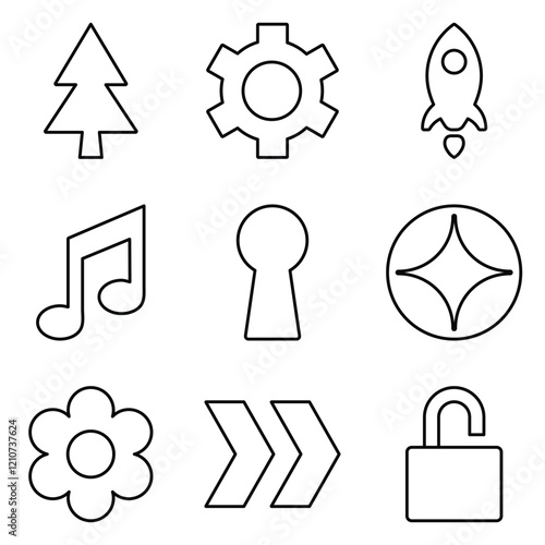 Simple Shapes Outline Flat Icon Set Isolated On White Background