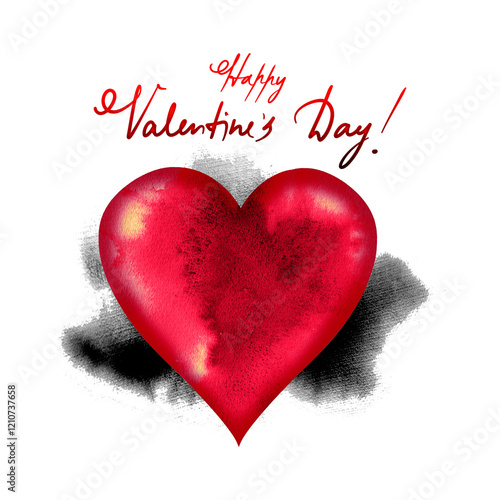 Red watercolor heart shape Isolated . Valentine's day background.