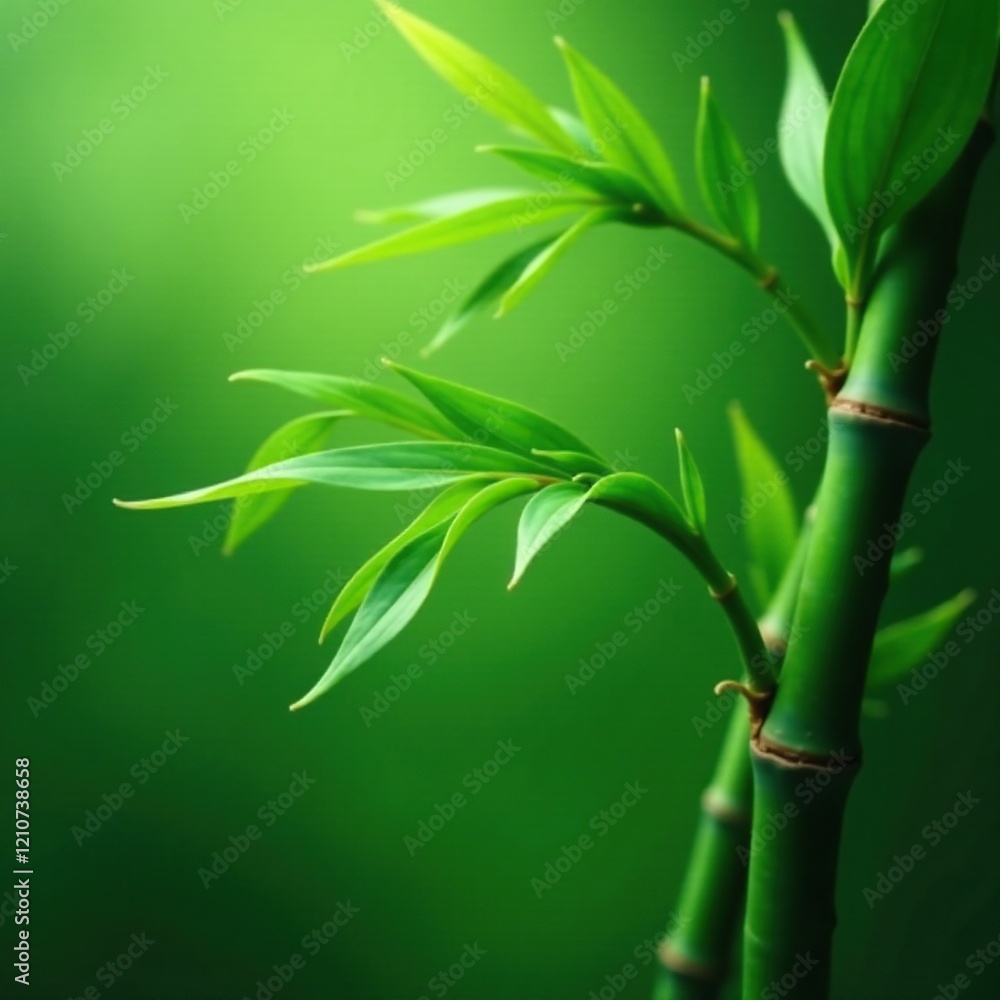 Obraz premium Softly unfurling bamboo leaves on a serene green surface, silky, plant, peaceful