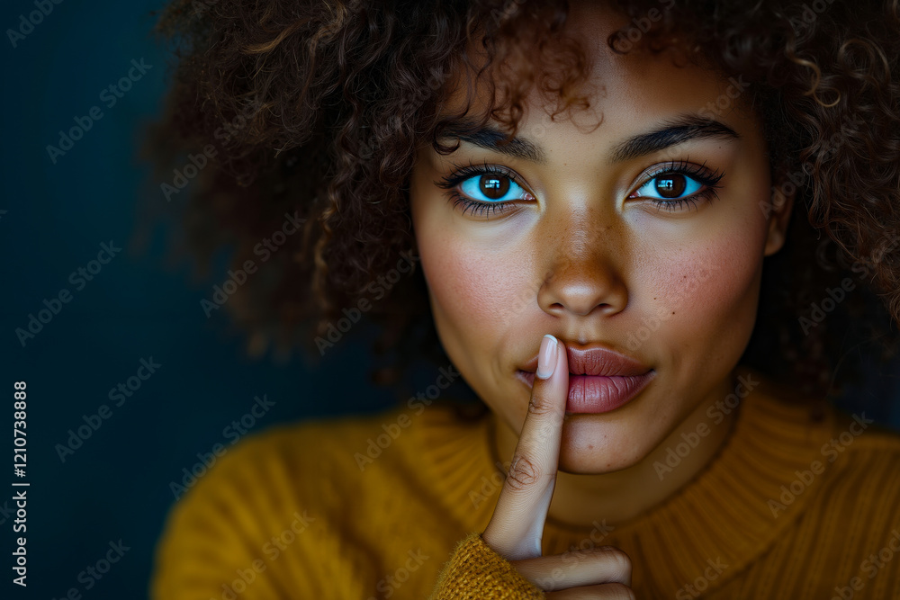 A woman with a finger on her lips A woman with a finger on her lips