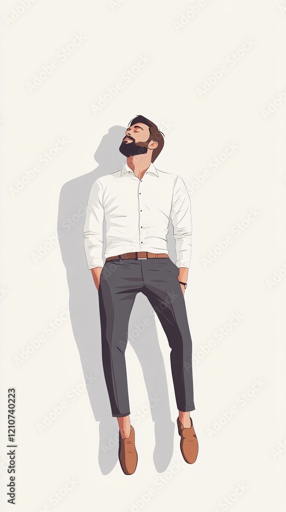 Stylish Man in White Shirt and Gray Pants: A Minimalist Fashion Illustration Stylish Man in White Shirt and Gray Pants: A Minimalist Fashion Illustration