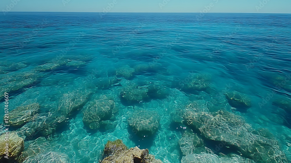 Fototapeta premium Crystal Clear Ocean Water Over Submerged Rocks