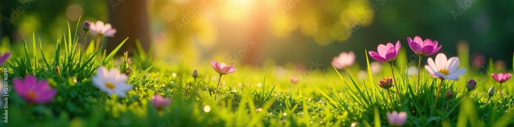 Serene garden at dawn with blooming flowers and dew-kissed grass, soft light illuminating the scene, dewy grass, soft light, serenity found Serene garden at dawn with blooming flowers and dew-kissed grass, soft light illuminating the scene, dewy grass, soft light, serenity found