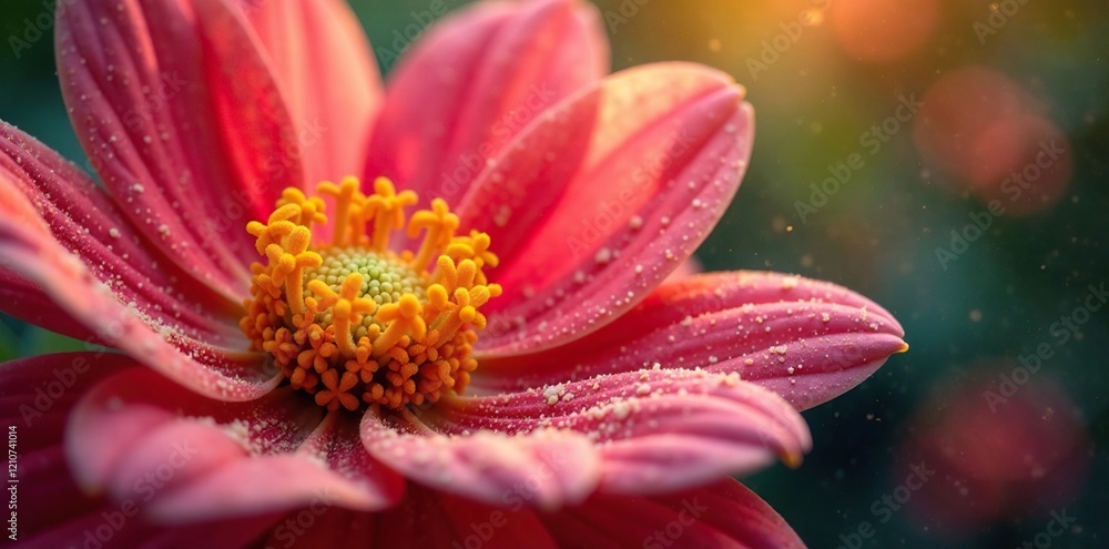 Dusty pollen covering the surface of a flower in soft focus, botanical, tiny particles Dusty pollen covering the surface of a flower in soft focus, botanical, tiny particles