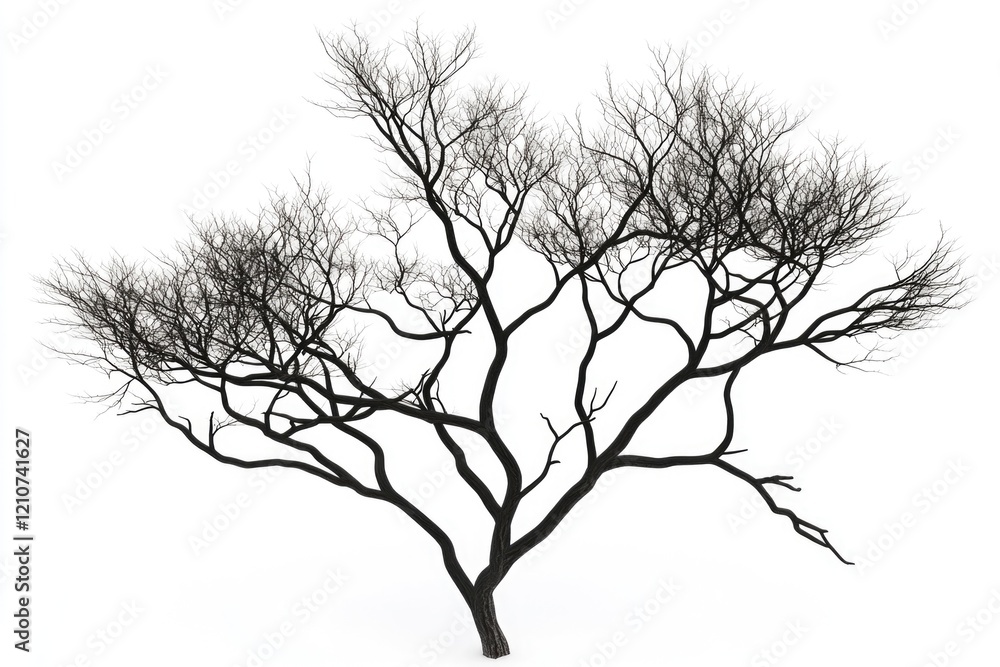 Fototapeta premium A solitary tree stands in snowy landscape with no leaves, providing a serene winter scene