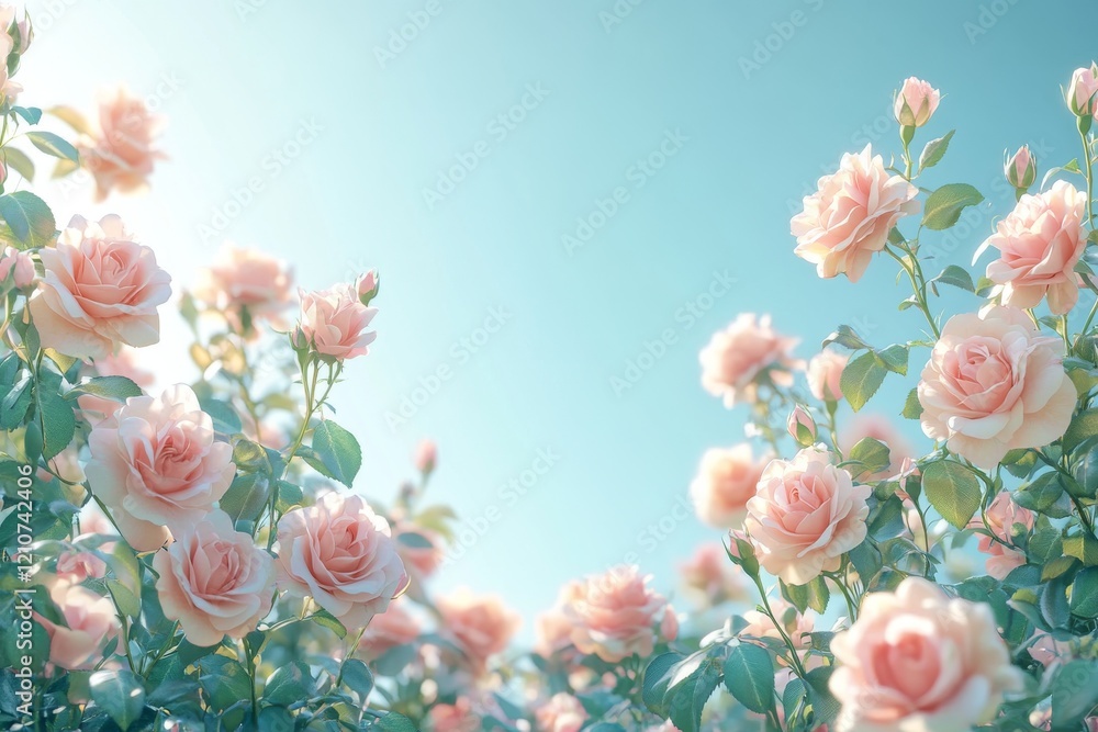 Obraz premium pink roses with clear blue sky