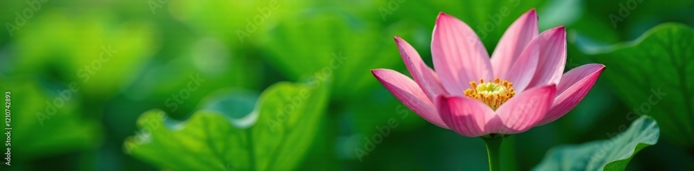 Fototapeta premium Delicate pink flower nestled among lush green leaves, foliage, pink flower, verdant
