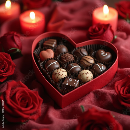 heart shaped box with rose petals