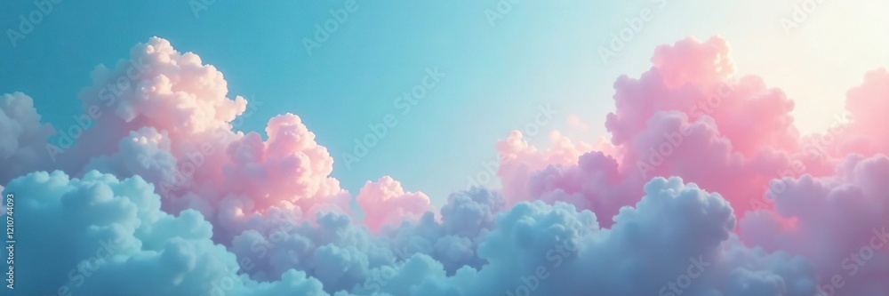 Softly glowing clouds of turquoise and pink hues fade into a misty blue background, ethereal, background, abstract Softly glowing clouds of turquoise and pink hues fade into a misty blue background, ethereal, background, abstract