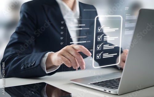 Digital Document Management Concept with Touch Interaction on a Laptop