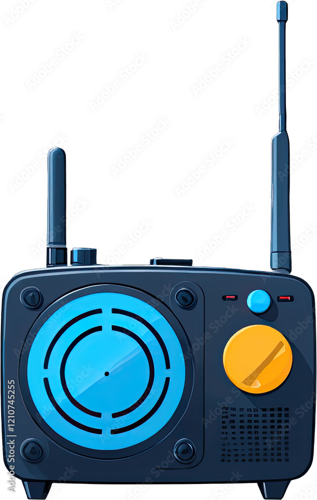 Retro Style Radio Illustration with Antennas and Blue Speaker Retro Style Radio Illustration with Antennas and Blue Speaker