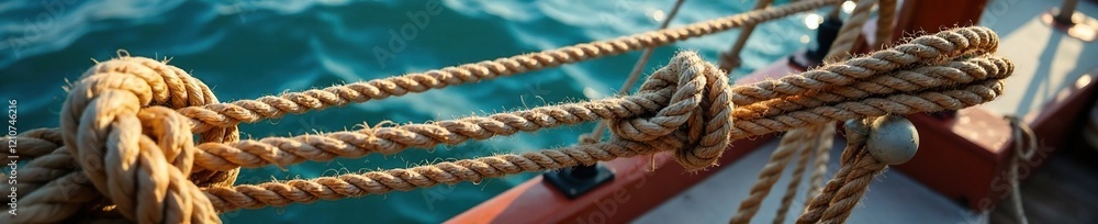 Fototapeta premium Sailing ship ropes wrapped around the rigging, cable, rigging, vessel