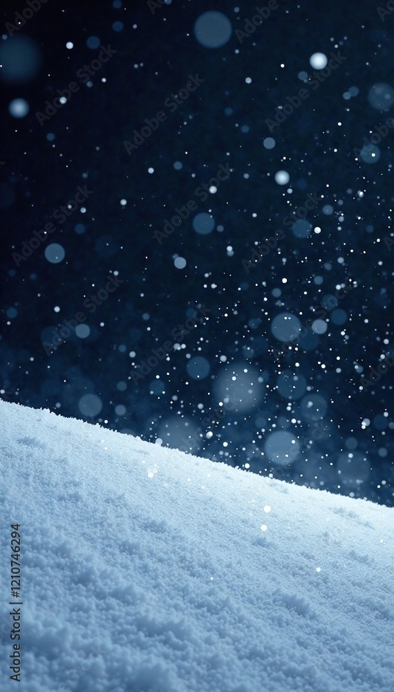 Naklejka premium White snow falls on a dark and silent landscape, black, winter