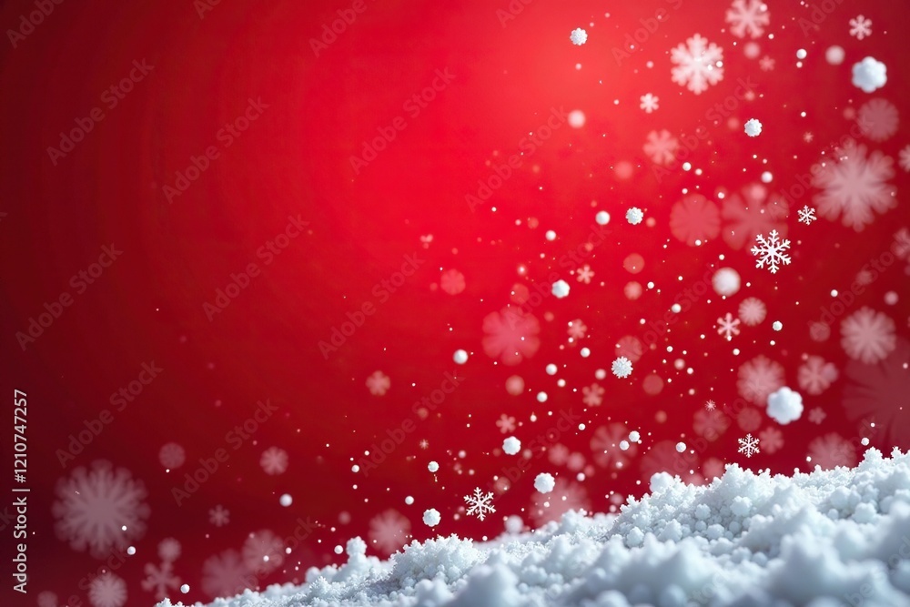 Delicate snowflakes gently fall on a crimson background, snowy details, red background, crystal clear Delicate snowflakes gently fall on a crimson background, snowy details, red background, crystal clear