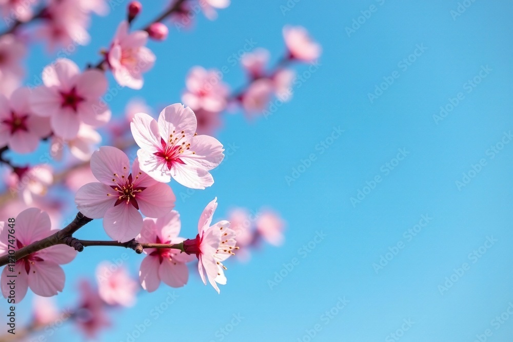 a lone cherry blossom branch against a bright blue sky, , spring blossoms a lone cherry blossom branch against a bright blue sky, , spring blossoms