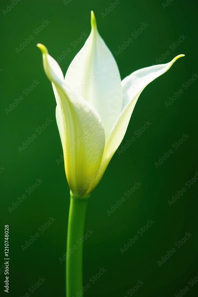 Delicate white petals unfurl from a lush green stem, green, closeup Delicate white petals unfurl from a lush green stem, green, closeup