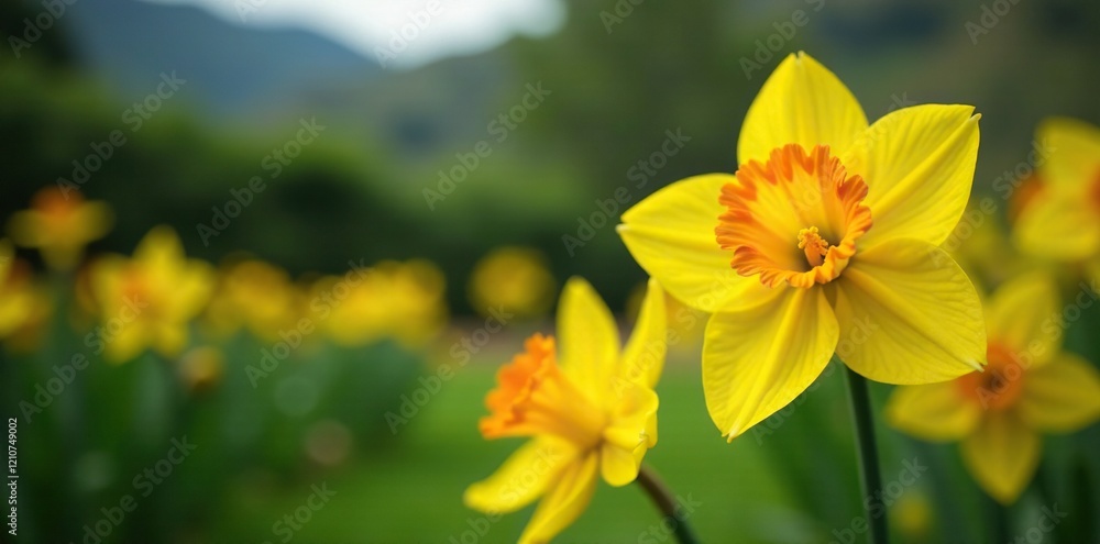 Bright yellow and orange double daffodil blooms in a Tahitian garden, hibiscus, yellow, blossoms Bright yellow and orange double daffodil blooms in a Tahitian garden, hibiscus, yellow, blossoms