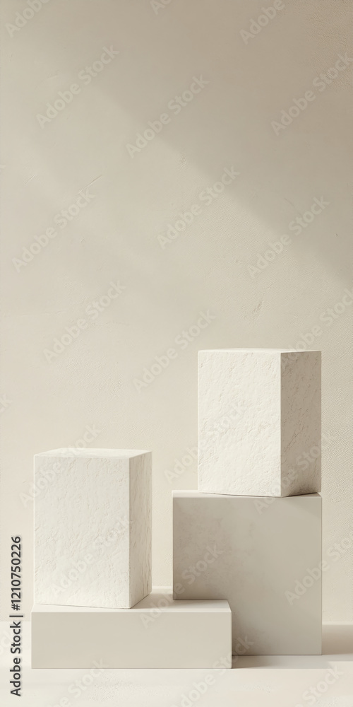 Abstract Minimalist White Geometric Shapes with Soft Light and Shadows Abstract Minimalist White Geometric Shapes with Soft Light and Shadows