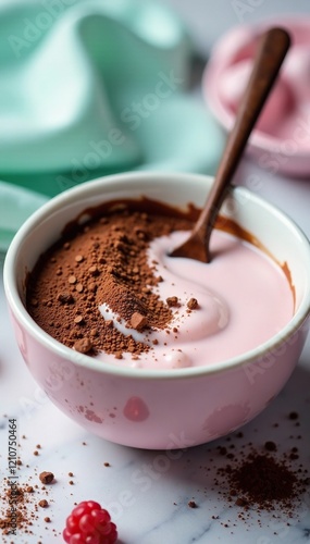 Colorful mix of milk and chocolate in a shallow bowl, colorful, shallow, foodart photo