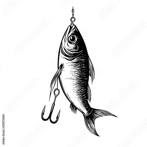 Fish Tackle for a Fishing Trip Outdoors in the Summer Sketch Illustration