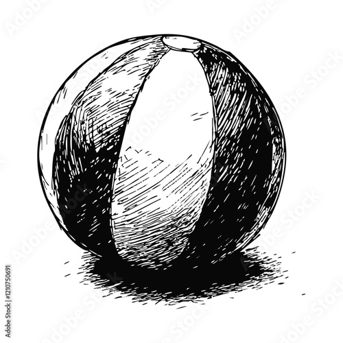 Beach Ball Sketch Icon for Pool Parties and Summer Vacation