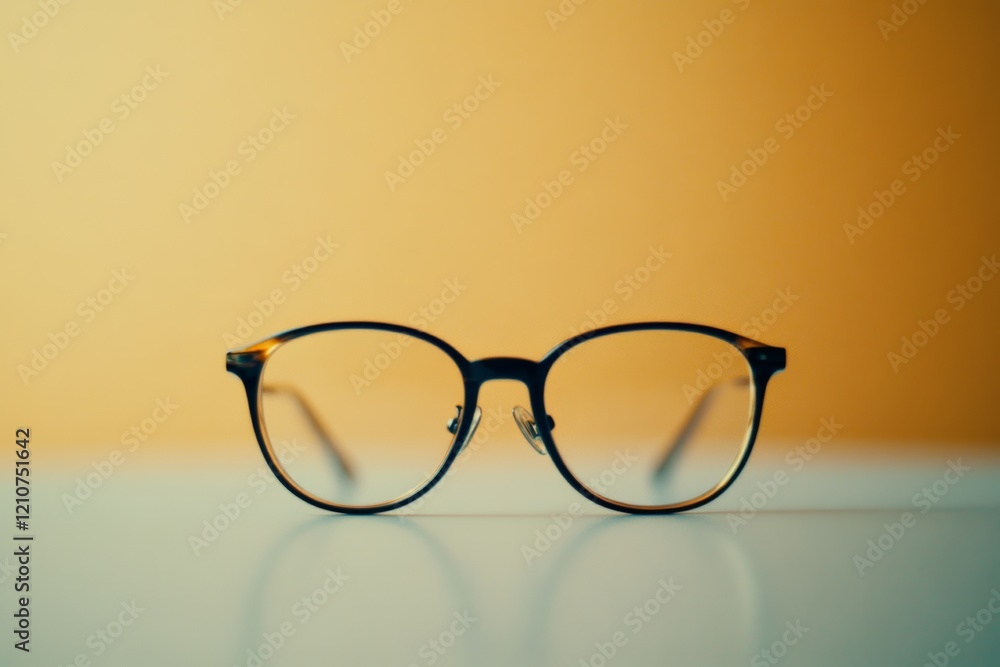 A pair of classic glasses against a warm orange background, epitomizing clarity and style. A pair of classic glasses against a warm orange background, epitomizing clarity and style.