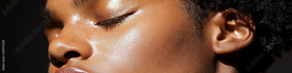Fototapeta premium Close-up of Face with Shimmering Skin Texture