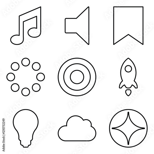 Simple Shapes Outline Flat Icon Set Isolated On White Background