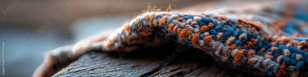 Multicolored Knit Fabric on Weathered Wood Multicolored Knit Fabric on Weathered Wood