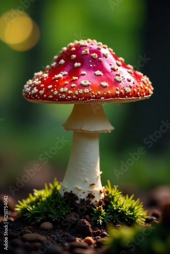 Fly agaric mushroom with a single gill plate exposed, volva, Amanita muscaria