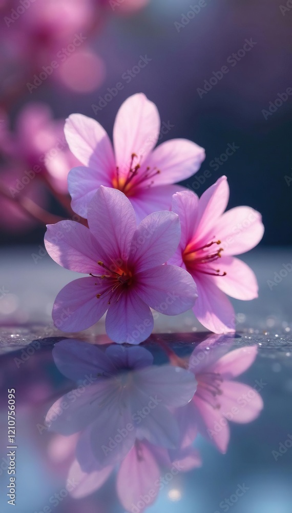 Delicate Jacaranda flowers bloom on a mirror's surface, glass, botanical Delicate Jacaranda flowers bloom on a mirror's surface, glass, botanical