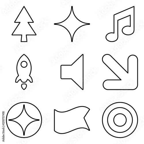 Simple Shapes Outline Flat Icon Set Isolated On White Background