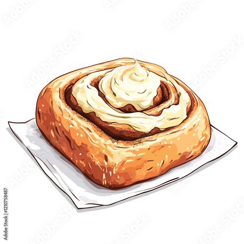 Cinnamon roll vector logo isolated on white background Cinnamon rolls with cream clipart Illustration