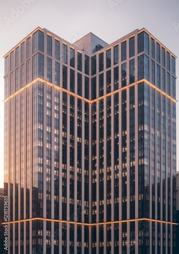 Modern Apartment Building Facade with Symmetrical Windows and Urban Design.