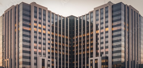 Modern Apartment Building Facade with Symmetrical Windows and Urban Design.