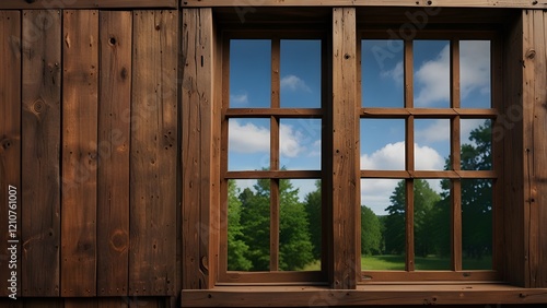 The old wooden window. Generative AI