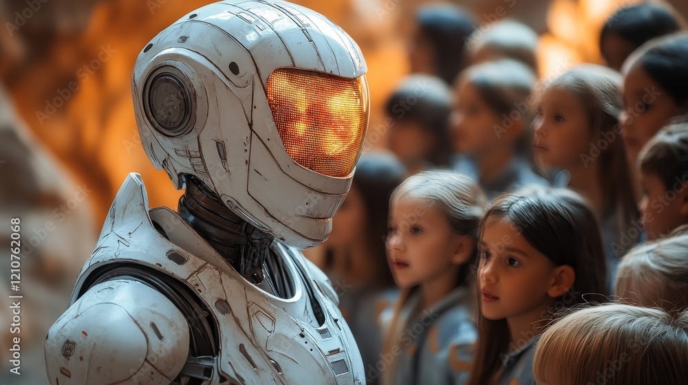 Fototapeta premium Engaging Robot Educator Inspiring and Teaching Young Children with Interactive Learning Experience